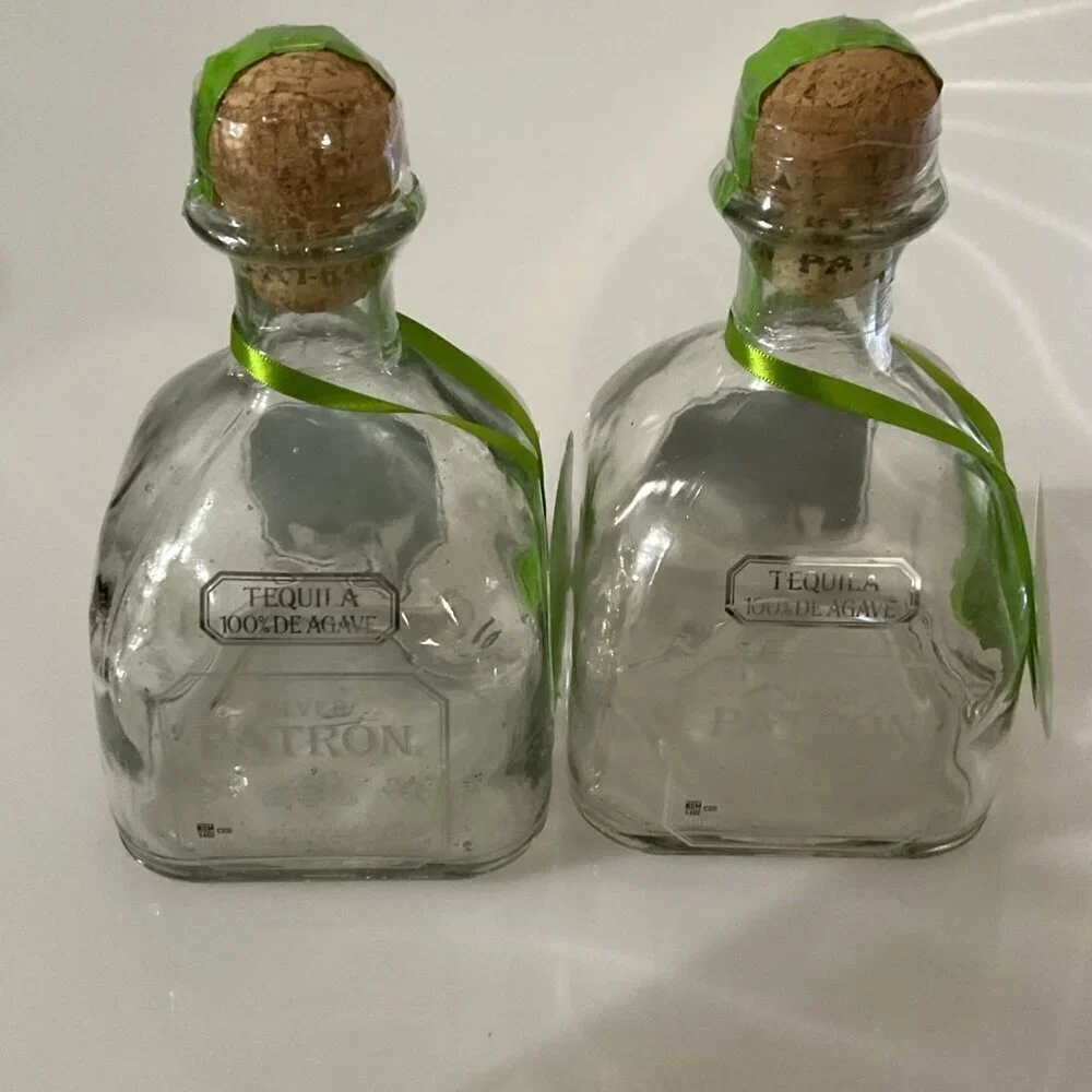 DIY 2 PATRON SILVER TEQUILA BOTTLES 750 ML WITH CORKS &TAGS